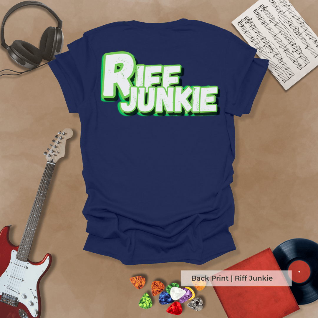 Boogie Man Classic Groove Edition t-shirt with electric green Riff Junkie logo on back and Boogie Man text on the front.