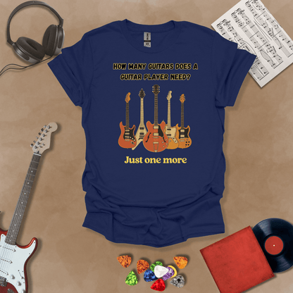 Funny Just One More guitar design on a Navy shirt – musician humor guitar t-shirt by Riff Junkie.”