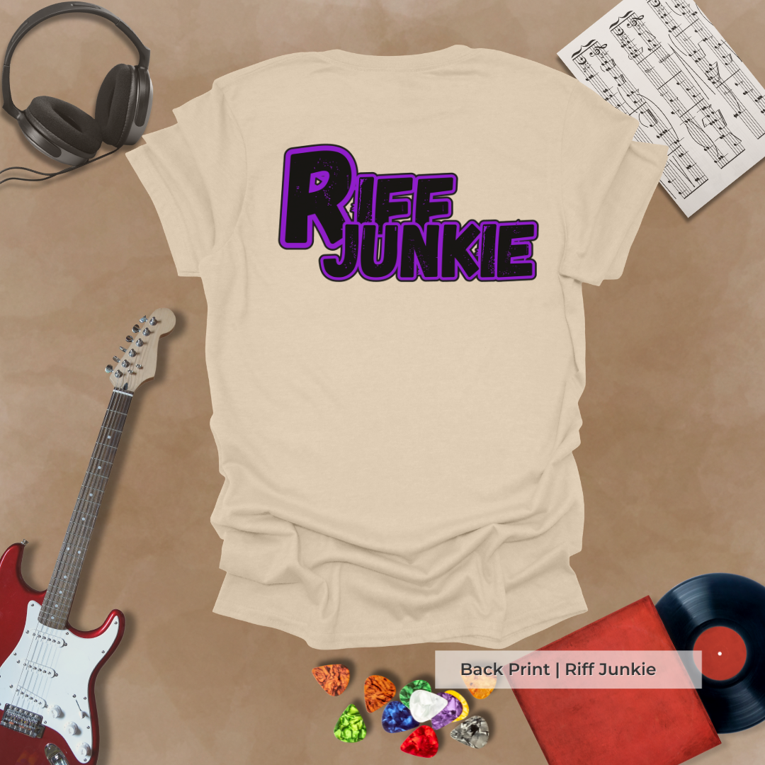 Boogie Man Stage Light Edition t-shirt featuring stage light Riff Junkie logo on back.