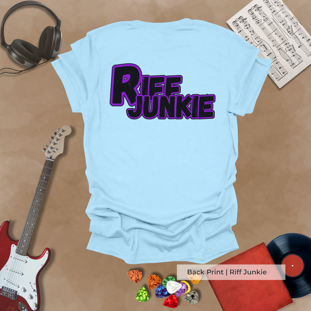 Boogie Man Stage Light Edition t-shirt featuring stage light Riff Junkie logo on back.