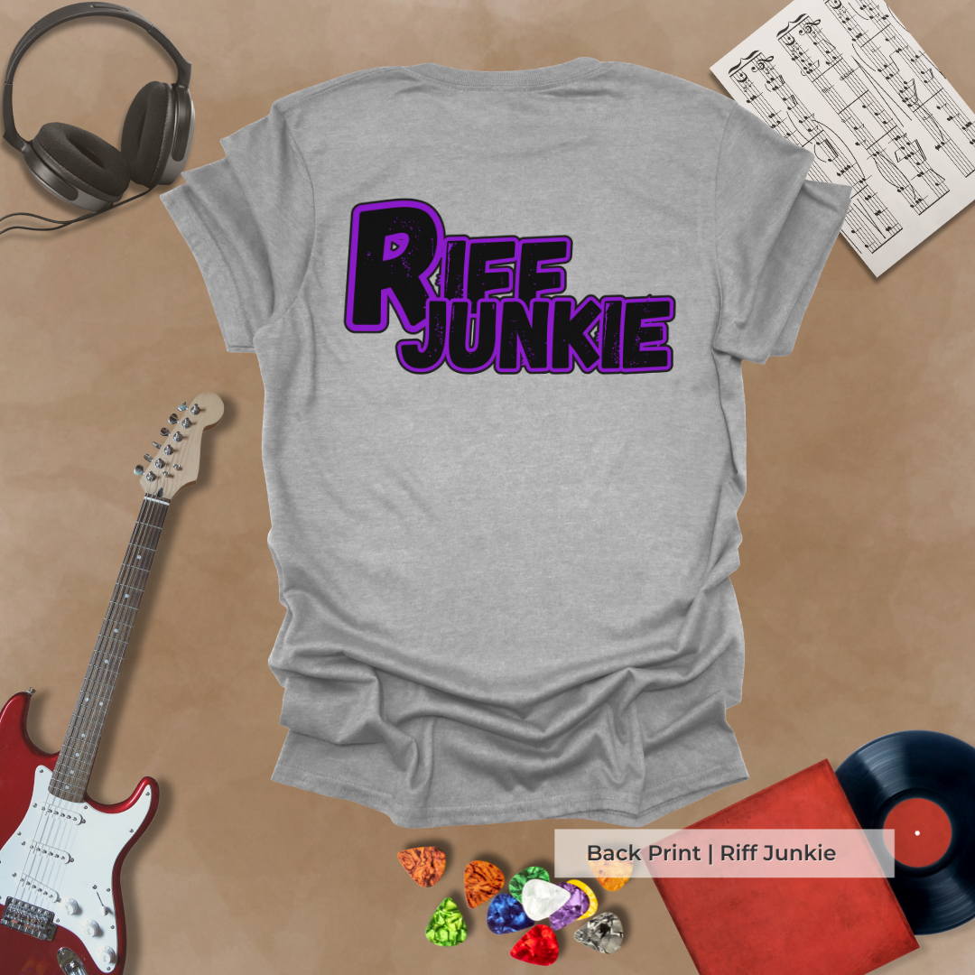 Boogie Man Stage Light Edition t-shirt featuring stage light Riff Junkie logo on back.