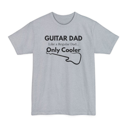 A light gray Guitar Dad Signature Edition Tall Fit t-shirt featuring a light beige guitar-inspired graphic on the front with integrated typography, designed with extra length for a comfortable fit.