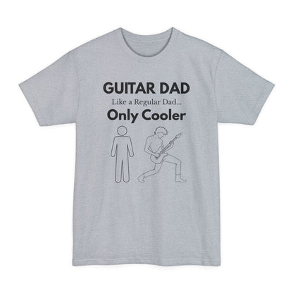 A gray Guitar Dad Signature Edition Tall Fit t-shirt featuring an integrated guitar typography design on the front, created with extra length for a comfortable fit.